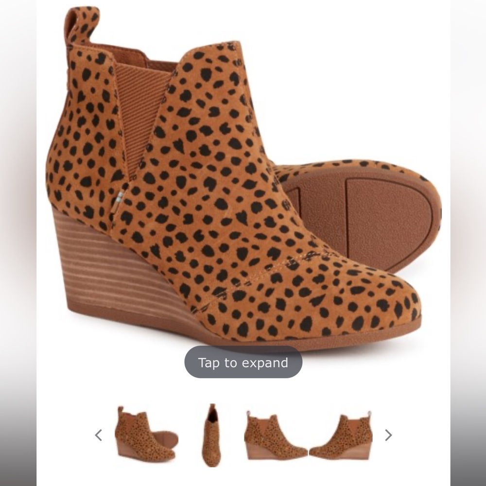NWOT TOMS Sz 6 Leopard Print Wedge Suede  Ankle Boots